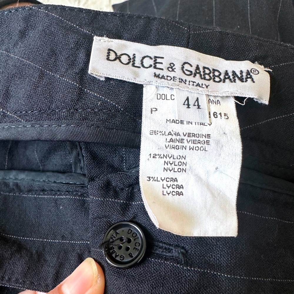 Dolce & Gabbana Y2K 90s Black Pinstripe Wool Slit Ankle Zip Trousers Italy 44 - Picture 7 of 12